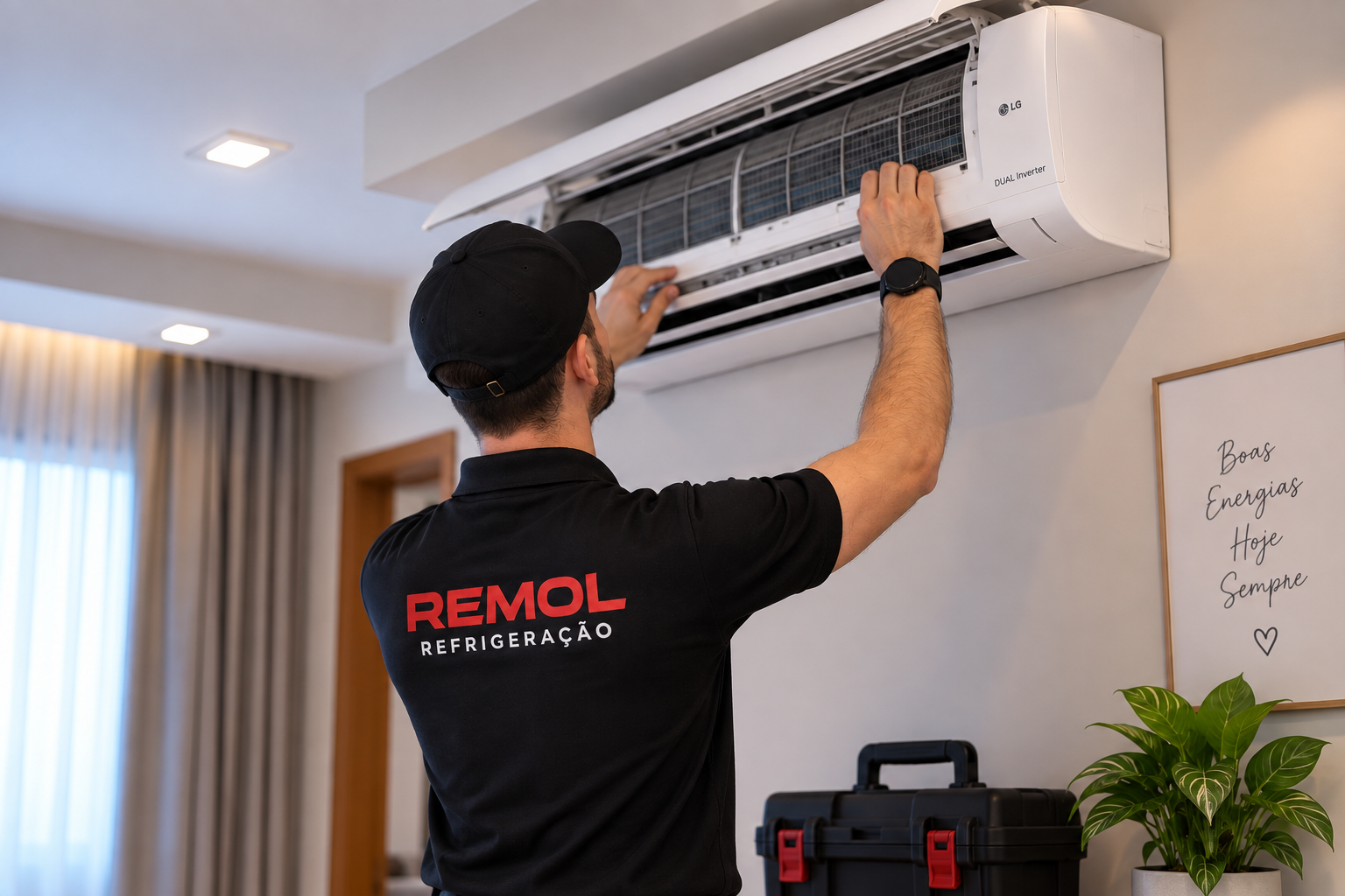Técnico realizando manutenção em ar-condicionado